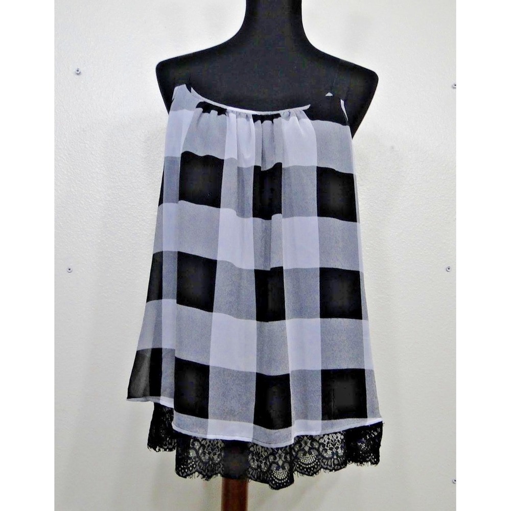 Lane Bryant Buffalo Checked Lace Trim Cami Tank Shell Top Womens 14